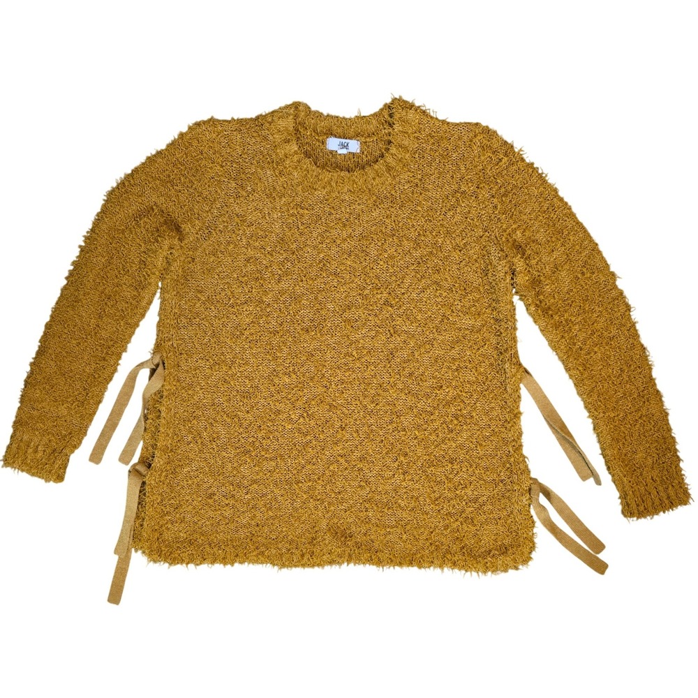 Jack BB Dakota Boho Artsy Mustard Gold Eyelash Knit Side Tie Sweater‎ Women's M